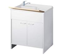Negrari Garden 9010 Lavabo blanc 80 x 50 cm H85 cm Meuble en PVC résistant à l'eau portes battantes baignoire polypropylène axe lavage bois fourni monté pour buanderie intérieure extérieure