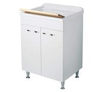Negrari Lavabo classique monté 60 x 60 L60 P60 H85 cm Blanc meuble bois baignoire polypropylène axe pin peint pieds réglables charnières portes ralenties portes arrondies poignées chromées