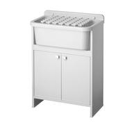 Negrari Lavabo économiseur d'espace en résine PVC, Baignoire résistante aux acides, kit d'échappement Inclus, intérieur et extérieur, avec Grille, L55 x P35 x H80 cm, Blanc