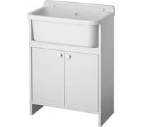 Negrari Lavabo économiseur d'espace en résine, réservoir résistant à l'humidité, kit d'échappement inclus, intérieur et extérieur, L55 x P35 x H80 cm, blanc