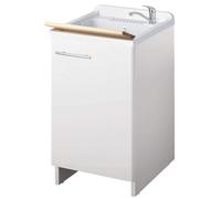 Negrari Magica 2003 Lavabo blanc 50 x 50 cm H85 cm Meuble mélaminé hydrofuge baignoire polypropylène axe bois charnières fermeture ralenti fond aluminium siphon bonde pieds réglables