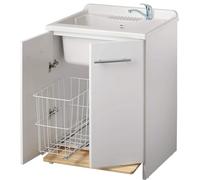 Negrari Magica 2007CS Lavabo blanc 60 x 60 cm H85 cm Meuble mélaminé hydrofuge baignoire polypropylène axe bois porte ralentie fond aluminium panier amovible siphon bonde pieds réglables