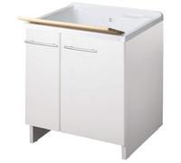 Negrari Magica 2013 Lavabo blanc 75 x 60 cm H85 cm Meuble mélaminé hydrofuge baignoire polypropylène axe bois portes charnières fermeture ralentie fond aluminium siphon bonde pieds réglables