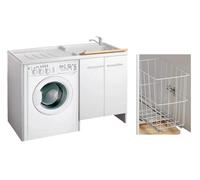 Negrari Magica 2800CSDX Lave-linge monté baignoire droite machine à laver gauche blanc 124 x 60 H 89 cm Porte ralentie fond aluminium panier amovible meuble lavabo polypropylène axe pin