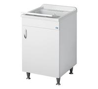 Negrari meuble avec évier Eco, pour intérieur, salle de bains, bois hydrofuge, évier en résine et plastique, axe PP, avec siphon,pieds réglables, portes battantes, de qualité, 85 cm de haut, blanc