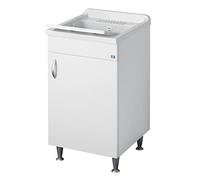 Negrari meuble avec évier Eco, pour intérieur, salle de bains, bois hydrofuge, évier en résine et plastique, axe PP, avec siphon,pieds réglables, portes battantes, de qualité, 85 cm de haut, blanc