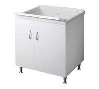Negrari meuble avec évier Eco, pour intérieur, salle de bains, bois hydrofuge, évier en résine et plastique, axe PP, avec siphon,pieds réglables, portes battantes, de qualité, 85 cm de haut, blanc