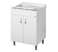 Negrari meuble avec évier Eco, pour intérieur, salle de bains, bois hydrofuge, évier en résine et plastique, axe PP, avec siphon,pieds réglables, portes battantes, de qualité, 85 cm de haut, blanc