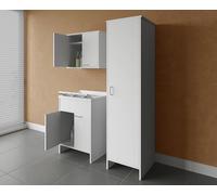 Negrari Meuble lavabo (60 x 50 x 85 cm) + Armoire Murale (60 x 34 x 52 cm) + Colonne (45 x 50 x 182 cm) en résine, résistante à l'humidité, Baignoire résistante aux acides, kit d'échappement Inclus