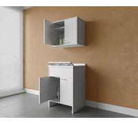 Negrari Meuble lavabo (60 x 50 x 85 cm) + Armoire Murale (60 x 34 x 52 cm) en résine, résistant à l'humidité, Baignoire résistante aux acides, kit d'échappement Inclus, intérieur et extérieur, Blanc