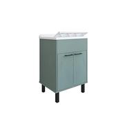 Negrari Meuble lavabo en PVC avec baignoire en PP, résistant aux acides courants, résistant à l'humidité, kit d'échappement inclus, intérieur et extérieur, L60 x P50 x H85 cm, vert foncé