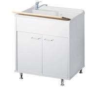 Negrari Rosée 9040/LE Lavabo Blanc 80 x 50 H 85 cm Meuble PVC résistant à l'eau Portes battantes Baignoire Polypropylène Axe Lavage Bois Pieds Fourni Laverie Intérieur Extérieur Environnements Humides