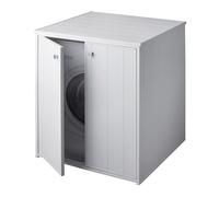 Negrari - XXL - Meuble pour machine à laver et sèche-linge, grand hublot, avec kit de montage, pour buanderie, salle de bain, adapté pour intérieur et extérieur, avec 2 portes battantes et patins, en plastique résistant à l’humidité, à l’eau et à la pluie, largeur 77 cm, profondeur 71 cm, hauteur 94 cm - Blanc
