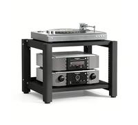 NEHCFO Étagère HiFi avec roulettes pour Tourne-Disque, Support Audio Réglable, Rack Multimédia pour Salon, Gestion de Câbles, Structure Robuste(Black,2-Tier)