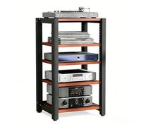 NEHCFO Étagère HiFi avec roulettes pour Tourne-Disque, Support Audio Réglable, Rack Multimédia pour Salon, Gestion de Câbles, Structure Robuste(Brown,5-Tier)