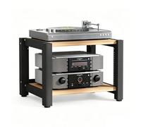 NEHCFO Étagère HiFi avec roulettes pour Tourne-Disque, Support Audio Réglable, Rack Multimédia pour Salon, Gestion de Câbles, Structure Robuste(Natural,2-Tier)