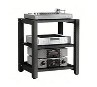NEHCFO Étagère HiFi avec roulettes pour Tourne-Disque, Support Audio Réglable, Rack Multimédia pour Salon, Gestion de Câbles, Structure Robuste(Black,3-Tier)