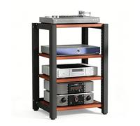 NEHCFO Étagère HiFi avec roulettes pour Tourne-Disque, Support Audio Réglable, Rack Multimédia pour Salon, Gestion de Câbles, Structure Robuste(Brown,4-Tier)