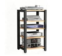 NEHCFO Étagère HiFi avec roulettes pour Tourne-Disque, Support Audio Réglable, Rack Multimédia pour Salon, Gestion de Câbles, Structure Robuste(Natural,5-Tier)