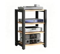 NEHCFO Étagère HiFi avec roulettes pour Tourne-Disque, Support Audio Réglable, Rack Multimédia pour Salon, Gestion de Câbles, Structure Robuste(Natural,4-Tier)