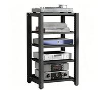 NEHCFO Étagère HiFi avec roulettes pour Tourne-Disque, Support Audio Réglable, Rack Multimédia pour Salon, Gestion de Câbles, Structure Robuste(Black,5-Tier)