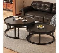 NEHCFO Table Basse Gigogne Lot de 2 Ronde, Table Basse Salon Moderne, Tables Gigognes Gain de Place avec Structure Métal(Black,60+80cm/23.6+31.4in)