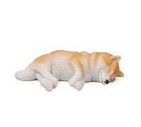 NEIDE Statue décorative Shiba Inu Cub debout, figurine de chien miniature de collection « Shiba Inu endormi couché », statue d'animal réaliste et réaliste Décoration d'intérieur, noir et blanc,