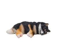 NEIDE Statue décorative Shiba Inu Cub debout, objet de collection de chien miniature « Figurine Shiba Inu endormi couché », statue d'animal réaliste pour décoration d'intérieur, noir et blanc,