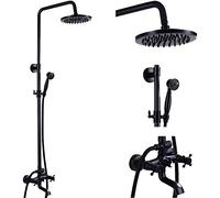 NeierThodore Ensemble de robinets de douche en bronze huilé - Système de douche complet - 8 douches à effet pluie - 2 boutons en croix - Mitigeur mural pour salle de bain - Fixation murale