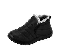 Neige Femme Imperméable Courte Hiver Velvet Bottes Neige Eau Plates Chaudes Bottes Femme Pouce Fille 33, Noir 1, 45 EU