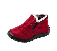 Neige Femme Imperméable Courte Hiver Velvet Bottes Neige Eau Plates Chaudes Bottes Femme Pouce Fille 33, Rouge 1, 42 EU