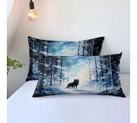 Neige Loup Parure de lit Forêt onirique Animaux 3D Loup Abstrait Aquarelle Impressionniste Literie Enfant Garçons Ados Housse de couette et Taies d'oreiller (Style 4, 2 Taies d'oreiller 50x75 cm)