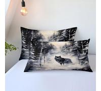 Neige Loup Parure de lit Forêt onirique Animaux 3D Loup Abstrait Aquarelle Impressionniste Literie Enfant Garçons Ados Housse de couette et Taies d'oreiller (Style 5, 2 Taies d'oreiller 50x75 cm)