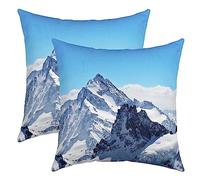 Neige Montagne Taie Oreiller Doux Snow Paysage Taie d'oreiller 40x40cm pour Enfants Décor Nature Décoratif Lot De 2 Housse de Coussin Winter Housse Coussins