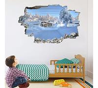 Neige Sticker Mural 3D Paysage Autocollant De Tatouage Mural Brisé Décor De Chambre À Coucher Pour Garçons Autocollants Muraux Maison Pour Bébé Pépinière Fille Enfants Chambre Mur Décors 80x120cm