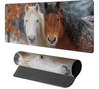 Neige Tapis de Souris Gaming 1600x800x3mm, Cheval Tapis de Souris XXL, Sous Main Bureau, Mouse Pad avec Rubber Base, Accessoires Bureau, Mousepad avec Coutures sur Les Bords, pour Gamer Travail R-9550