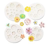 Neikafan 4Pcs moules silicone fleur de marguerite mini fleurs 3D silicone | moule à gâteau silicone petite fleur bricolage outils de four pour bonbons sucre chocolat
