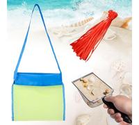Neikafan Pelle de Plage avec Sac Jouet Plage pour Ramasser Les Coquillages Pelle à Filet de Plage Tamis Sable Pelle et Sac à Jouets de Sable Set de Filet pour Garçons et Filles