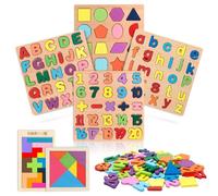 Neikafan Puzzle Lettre Alphabet en Bois, Chiffres et Tangram Montessori - Jeu ABC Tetris Géométrique - Jouet Éducatif pour Bébé et Enfants d'Âge Préscolaire