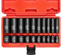 NEIKO 02434A 3/8” Drive Standard and Deep SAE Impact Socket Set | 20 Pieces | SAE 5/16” to 7/8” | Premium Cr-V Steel | 6-Point Hex Design | Corrosion Resistant Black Phosphate Coating