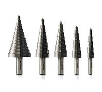 NEIKO 10198A 5 forêts étagés 4 mm-35 mm | acier rapide titane | perçage de précision haute vitesse, pour divers matériaux | deux cannelures, angle de pointe à 135 degrés
