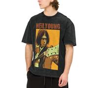 Neil Singer Young Chemises Le T-shirt essentiel The White Stencil T-shirt graphique fantaisie noir col rond en coton délavé rétro à manches courtes pour hommes fans de musique cadeau XX-Large