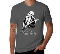 Neil T-shirt d'été en coton pour homme - Noir - Design cool - Logo imprimé graphique - Col rond - Manches courtes - Décontracté - Pour les fans de chanteurs, Gris foncé, L