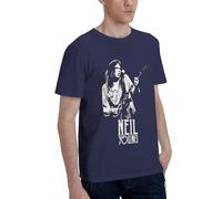 Neil T-shirt d'été en coton pour homme - Noir - Design cool - Logo imprimé graphique - Col rond - Manches courtes - Décontracté - Pour les fans de chanteurs, bleu marine, XXL