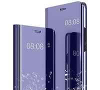 NEINEI Coque pour Samsung Galaxy S21 Ultra 5G,Étui Housse Transparente Antichoc Intelligente Coque Flip Cover,Standing Placage Technologie Clear View Mirror Protection Case,Violet