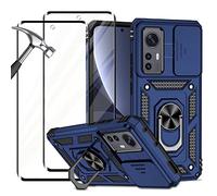 NEINEI Coque pour Xiaomi 12/12X 5G + 2 Verre Trempé,Protection de la Caméra en PC Dur Coque avec [Support][Magnétique],Housse de Militaire Renforcée Défense Case Cover,Bleu