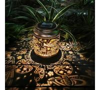 Neioaas Lanterne solaire en forme de champignon - Lustre LED en métal étanche pour extérieur, lampe de projection de pelouse, lanterne décorative creuse pour jardin, cour et cour, parfaite pour les