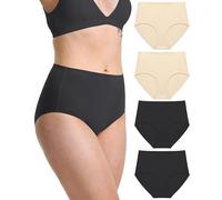Neione Culotte Femme Coton Taille Haute Slip sans Couture Invisible sous-Vêtement Grande Lot de 4 Noir Chair 3XL