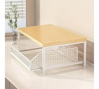 NEIQIUWING Chariot à micro-ondes de cuisine avec étagère et panier de rangement extractible, 14,5 x 10,2 x 7,9 pouces, blanc/noir, pour cuisines, bureaux et salons