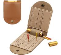 NEIQIUWING Cribbage Ensemble plateau de jeu de camping 2 pistes 4 pions Cuir Premium Design élégant Jouer partout Jeu de haute qualité